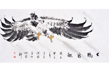 办公室风水运势 刘合文四尺横幅动物画国画鹰系列《大鹏展翅图》
