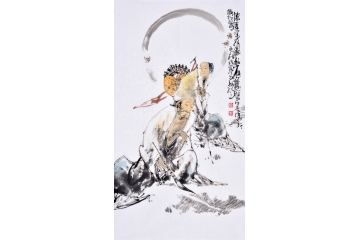 李傅宇三尺竖幅人物画作品《怀素书蕉图》