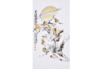 李傅宇三尺竖幅人物画作品《载酒图》