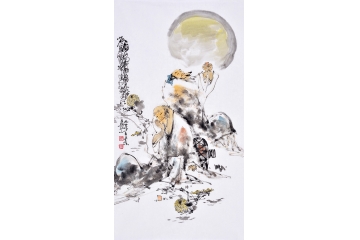 李傅宇三尺竖幅人物画作品《醉仙图》