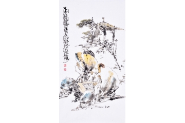 李傅宇三尺竖幅人物画作品《对弈图》