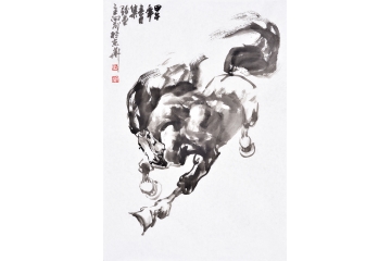 路向前四尺三开动物画马作品《奔腾》二
