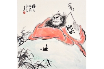 李立辰四尺斗方人物画作品《福在眼前》