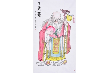 仇谷六尺竖幅工笔人物画作品《人长寿》