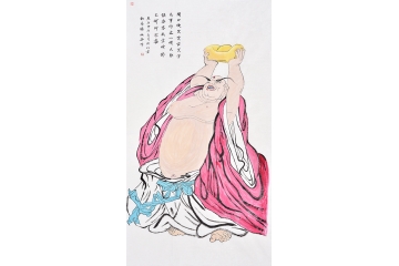 仇谷八尺竖幅工笔人物画作品《笑口常开》