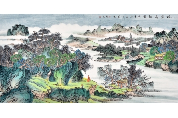张国良山水画作品四尺横幅《林泉高致图》