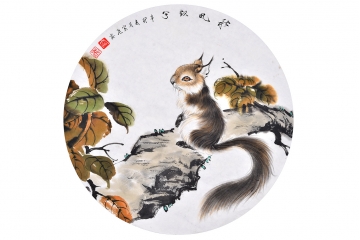 富飞动物画作品松鼠《秋风起兮》 小尺寸
