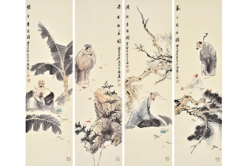 石慵人物画《四大才子》 石慵四条屏作品