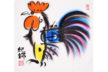 纪端小尺寸动物画作品十二生肖之《鸡》