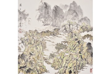 赵永江四尺斗方山水画作品《溪上观远》