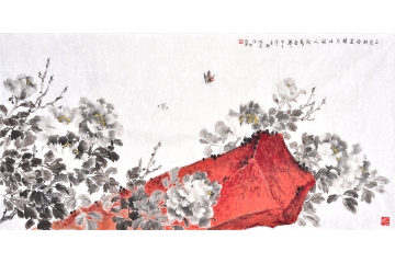 郑鸿光国画牡丹《三月牡丹呈艳态壮观人间春世界》