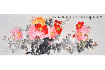 兴旺六尺横幅国画花鸟牡丹《富贵吉祥》