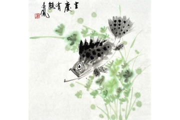 张金凤三尺斗方花鸟画《吉庆有余》