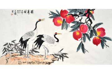贺寿图 当代画家张金凤花鸟画作品《鹤寿图》