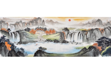 聚宝盆字画 王立全八尺山水画《旭日东升》