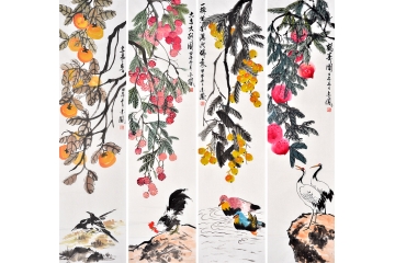 张金凤国画花鸟画四条屏作品《吉祥四喜图》