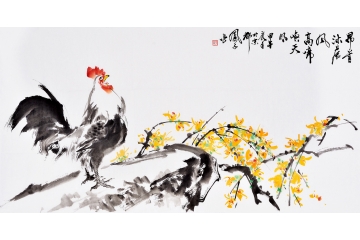 大吉图 张金凤四尺横幅花鸟画作品《昂首沐晨风》