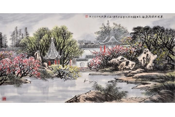 国家一级美术师张天成山水画作品《东风吹放满庭花》