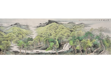 李林宏八尺横幅山水画作品《春山积翠图》