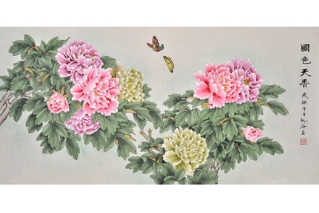 富贵图 仇谷四尺横幅花鸟画作品牡丹图《国色天香》