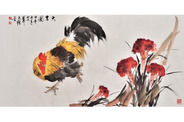 客厅挂画 著名画家王文强动物画雄鸡图作品《大吉图》