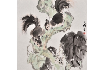 画家王文强水墨画作品《松鼠》
