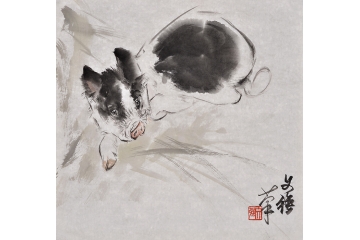 王文强动物画作品十二生肖之《猪》