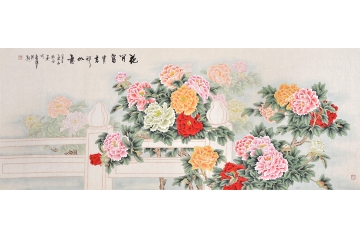 国画牡丹图 仇谷工笔花鸟画作品《花开富贵 吉祥如意》