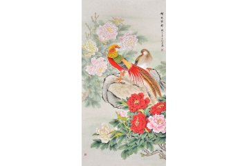 锦绣前程 国画家仇谷工笔花鸟画牡丹作品