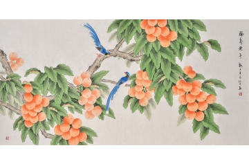 国画家仇谷花鸟画作品枇杷喜鹊图《福寿延年》