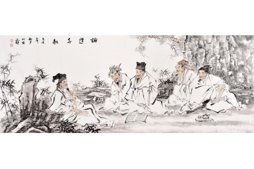 人物画家何文铮写意人物画作品《论道千秋》