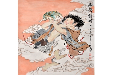 刘海戏蟾 著名画家何文铮写意人物画作品