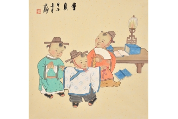 著名画家何文铮风俗人物画作品系列《童真》 餐厅装饰画