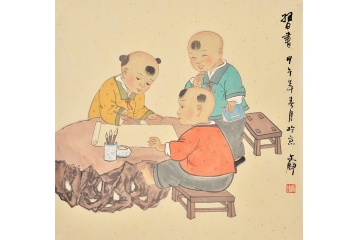 国画大师何文铮风俗人物画作品系列《习书》