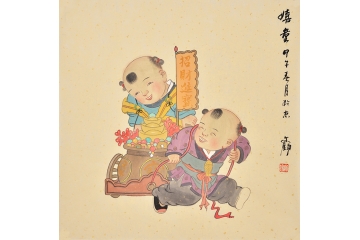 工笔画家何文铮风俗人物画作品系列《嬉童》