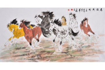 国画家王文强写意动物画作品《马到成功》