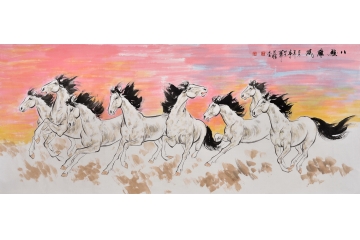 八骏雄风 王文强国画动物画作品《骏马图》