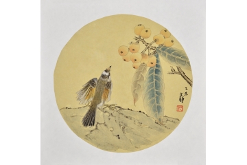 国画枇杷图片 何文铮工笔花鸟画《黄金枇杷图》