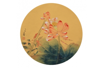 国画荷花图 何文铮工笔花鸟画《荷塘清趣之一》