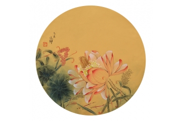 国画荷花图片 何文铮工笔花鸟画《荷塘清趣之二》