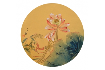 何文铮工笔花鸟画国画荷花图《荷塘清趣之三》