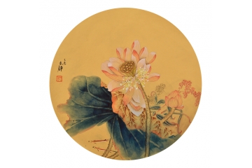 工笔画荷花图片 何文铮花鸟画作品《荷塘清趣之五》