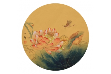 花鸟画名家何文铮工笔画荷花图《荷塘清趣之六》