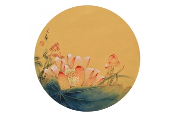 何文铮工笔国画荷花图作品《荷塘清趣之八》