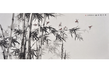 竹报平安 李国胜山水画竹石作品《安平祥和图》