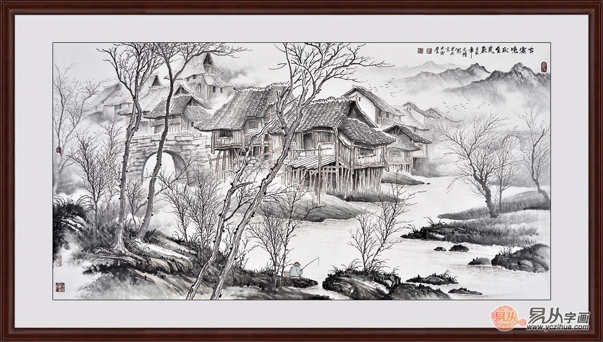 吴大恺写意山水画品赏——《古寨晚秋》，总是让人有艺术层面的共鸣