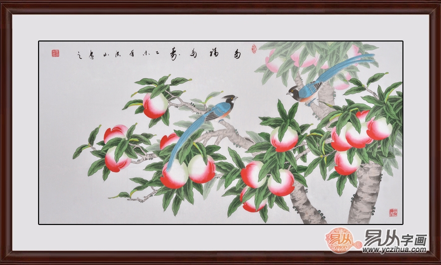 多福多寿图 著名画家张洪山工笔花鸟画作品