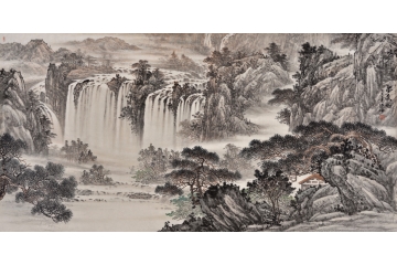 美协会员林德坤写意山水画作品《聚泉图》