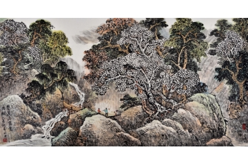 著名女画家刘亚山水画作品《碧溪滴露叶摇枫》