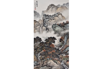 玄关走廊风水画 陕西女画家刘亚山水画作品《秋岭横云》